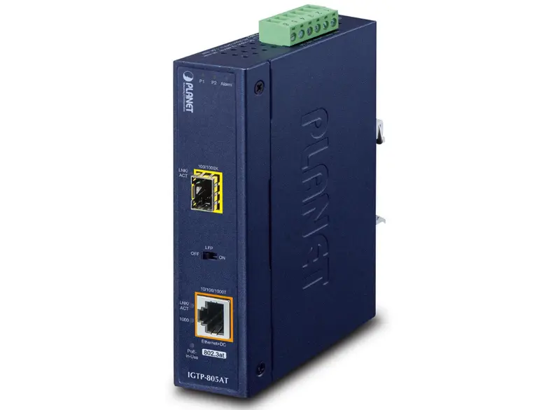 Planet Igtp-805At Industrial Media Converter — 1000Base-Sx/Lx To Gigabit Poe+ Copper With 802.3At Support 1