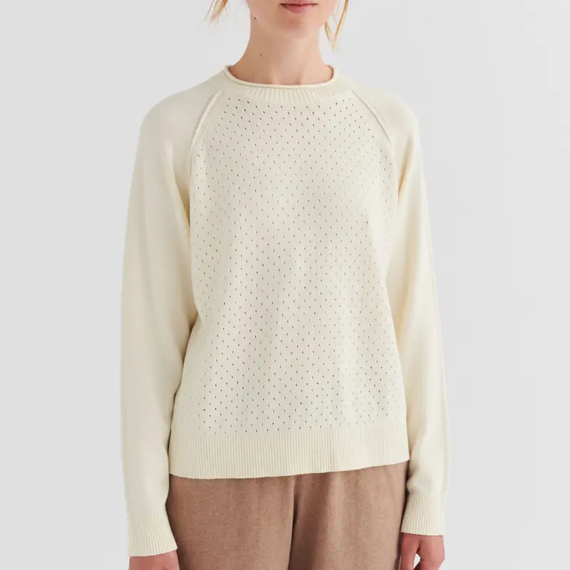 Pointelle-Knit Sweater In Soft Ecru 1
