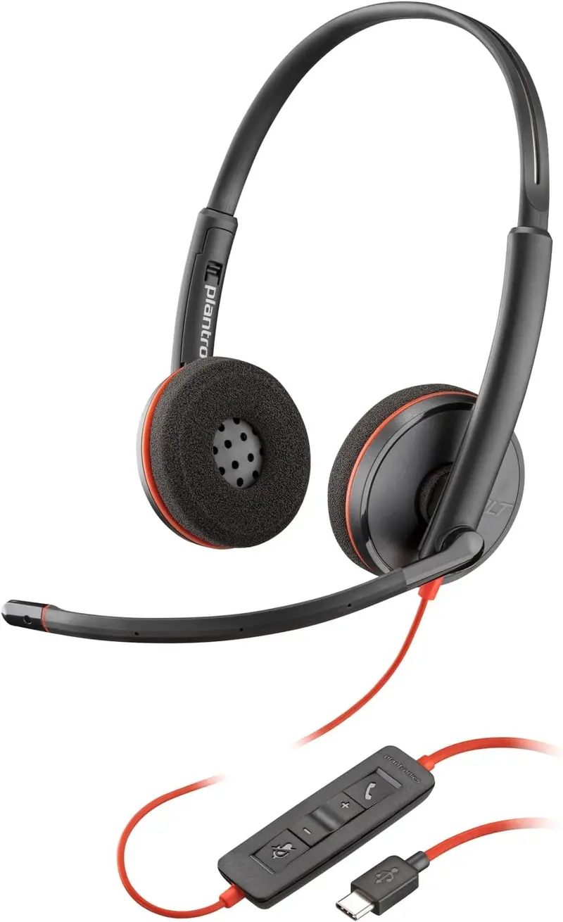 Poly Blackwire 3220 On-Ear Wired Stereo Headset – Black, Usb-A | 8X2J9A6 1