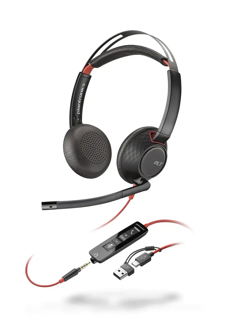 Poly Blackwire 5220 Stereo Usb-C Headset With Dual Connectivity (3.5Mm + Usb-C) & Adapter Bundle 1