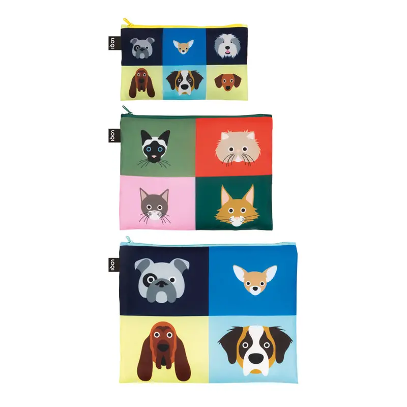 Recycled Dog & Cat Themed Zip Pockets – Stephen Cheetham Assortment (3-Pack) 1