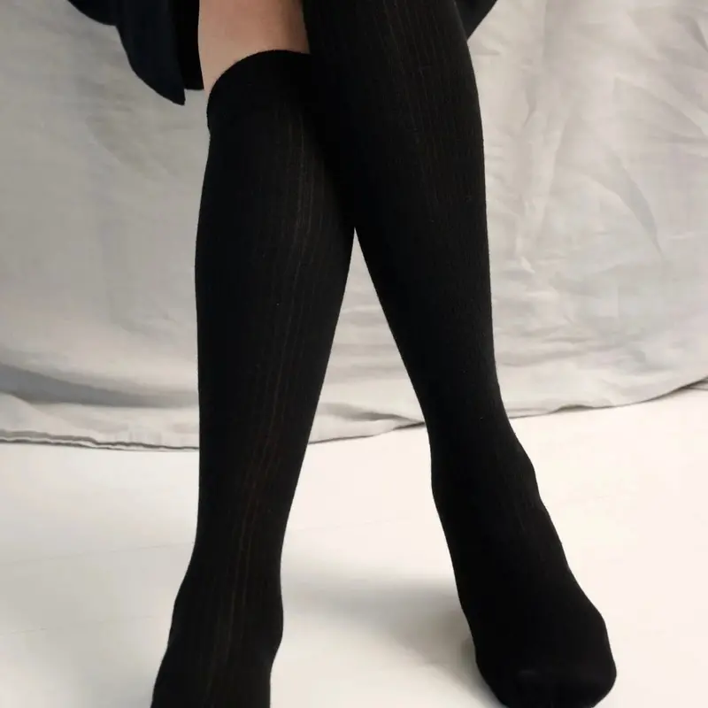 Rib-Knit Knee-High Socks In Black 1