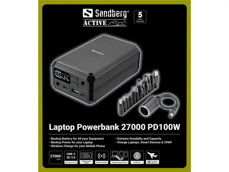 Sandberg Laptop Power Bank – 27,000 Mah With 100W Pd For On-The-Go Computing | Model 421-13 1
