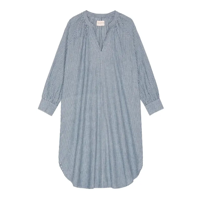 Sea Blue And White Vertical Stripe Shift Dress 1