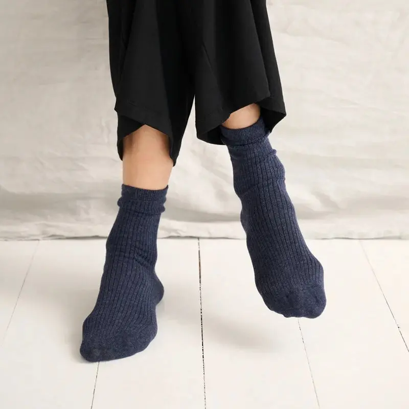 Story Rib Knit Leg Warmers In Navy Melange 1