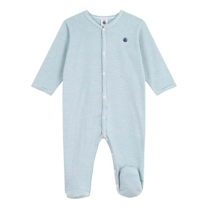 Striped Blue Full-Body Baby Suit With Footed Design 1