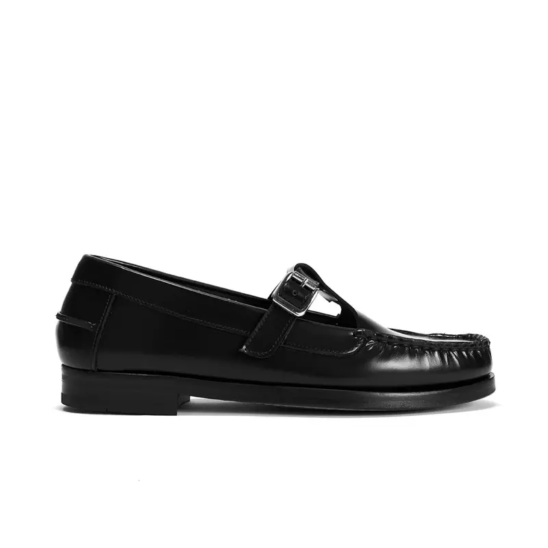 T-Bar Moccasin Loafers In Polished Black 1
