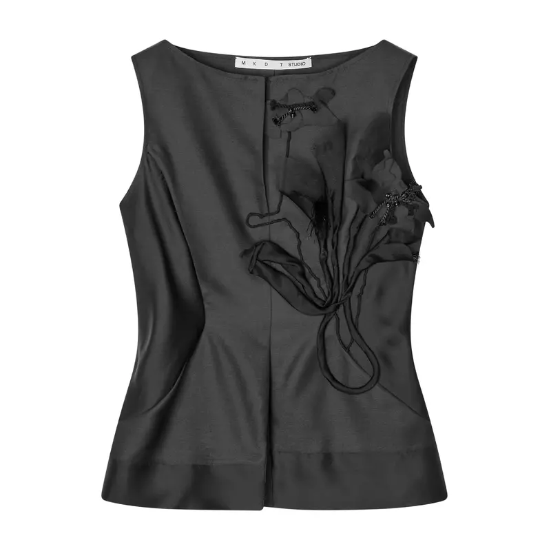 Tami-Atelier Black Silk-Wool Twill Top 1