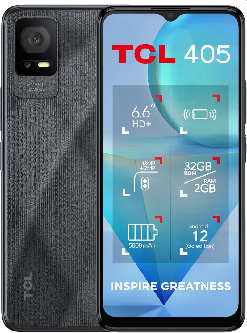 Tcl 405 6.6-Inch Android 12 Go Smartphone – 2Gb Ram, 32Gb Storage, 5000Mah Battery, Grey 1
