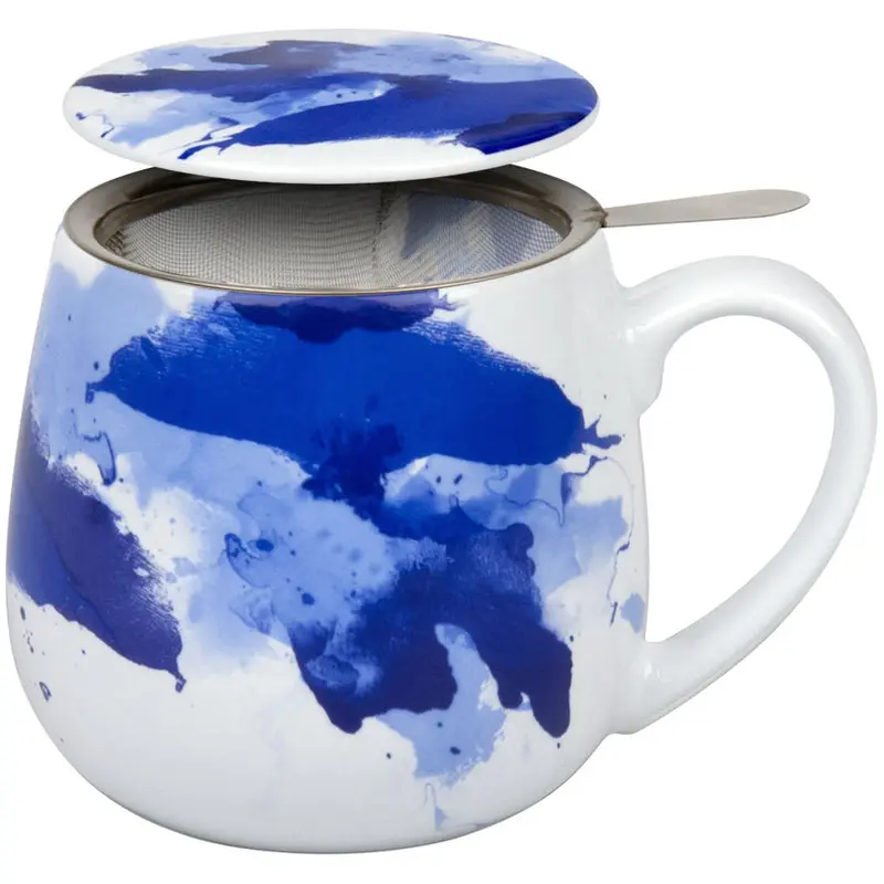 Tea Mug With Lid And Filter – Seeing Blue Design – 420 Ml 1