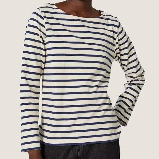 Tilda Long-Sleeve Knit Top In Off-White & Navy Stripe 1