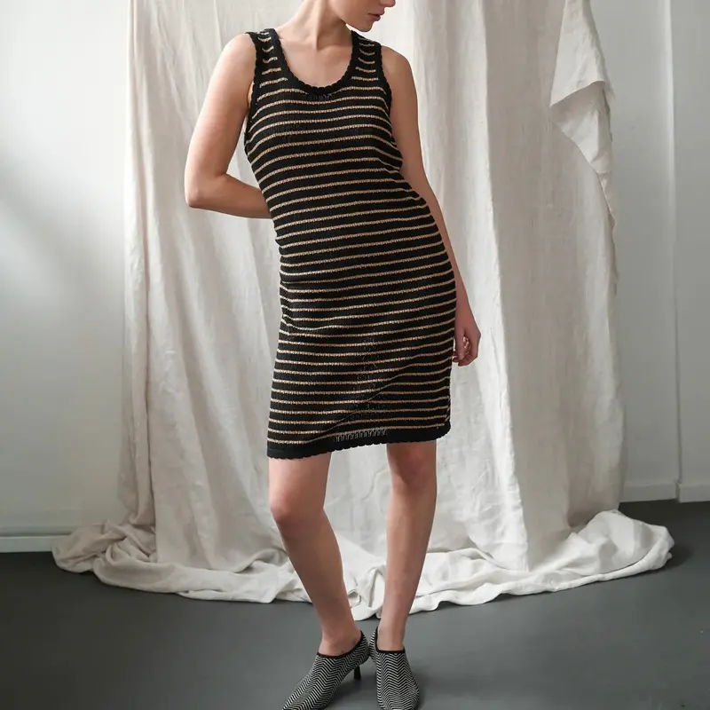 Verde Knit Tank Dress – Black And Cognac Color-Block Design 1