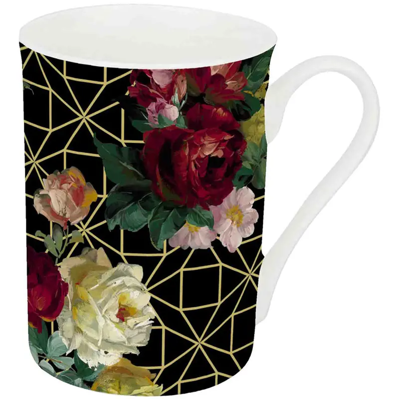 Vintage Rose Black & Gold Espresso Mug, 375 Ml, 8X10.5 Cm 1
