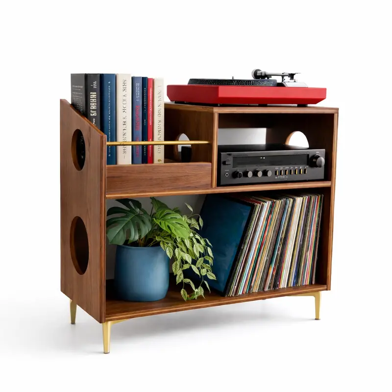 Vinyl Record Storage Cabinet – Wooden Turntable Stand With Dedicated Lp Shelves And Audio Zone 1