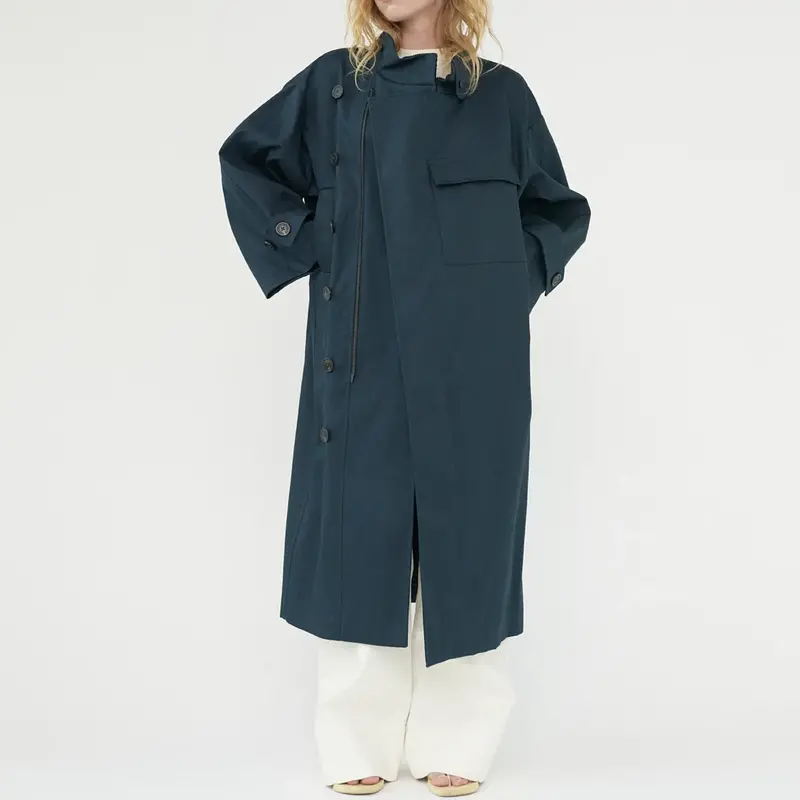 Water-Resistant Trench Coat In Navy – Longer Hem, Refined Outerwear 1