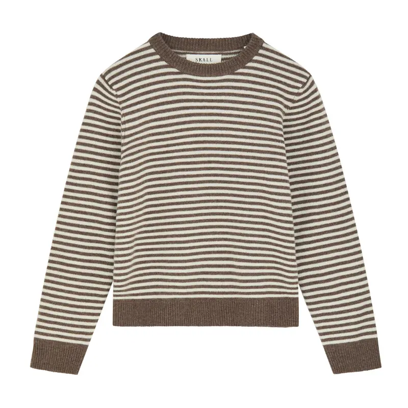 White-And-Brown Mélange Striped Knit Jumper By Cameron 1