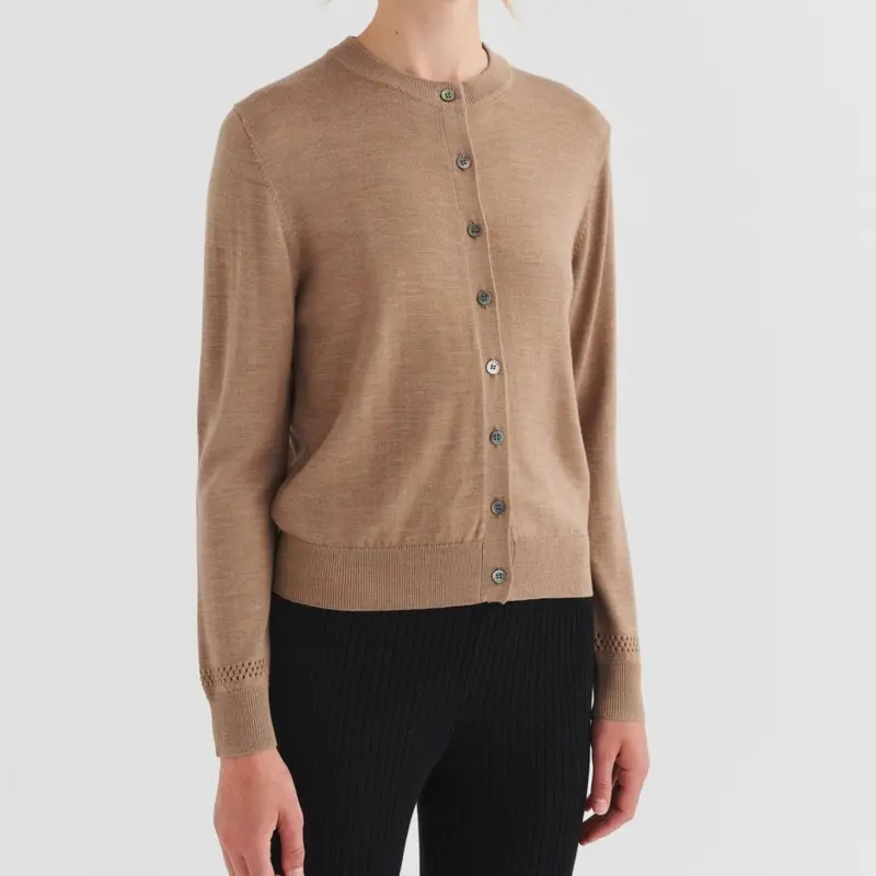 Wool Blend Cardigan In Camel Melange Hue 1