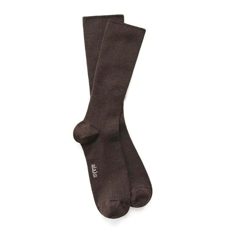 Wool Ribbed Socks In Warm Brown 1