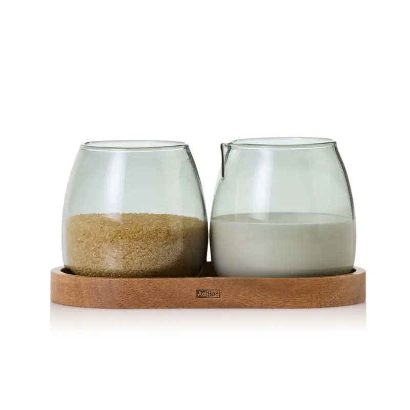 Yuna Acacia Wood Tray Set: Creamer & Sugar Bowl – 230 Ml Total, Ø7 X 7.5 Cm 1